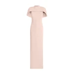 Safiyaa Kalika Long Dress in Pale Pink - Safiyaa Dresses - Heavy Crepe Cape Gown - Shop at Coveti