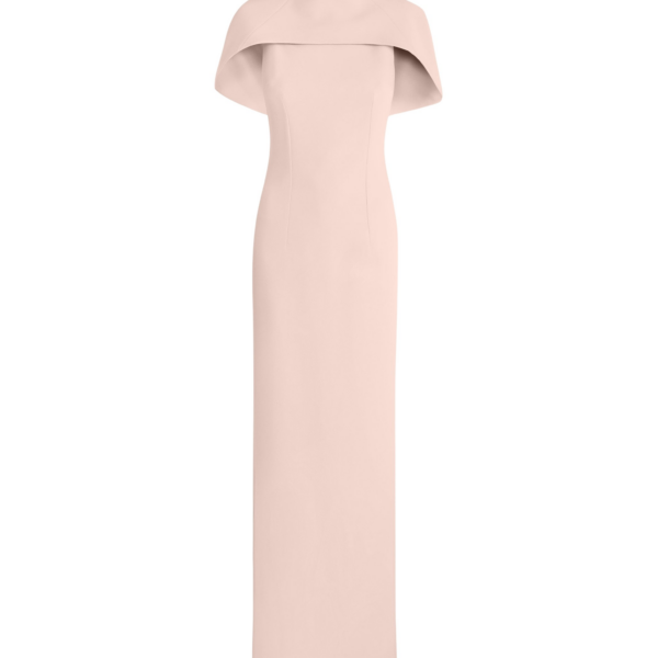 Safiyaa Kalika Long Dress in Pale Pink - Safiyaa Dresses - Heavy Crepe Cape Gown - Shop at Coveti