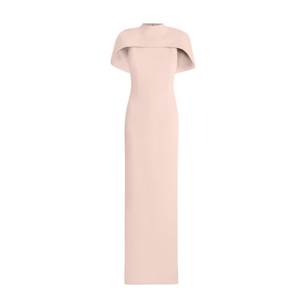 Safiyaa Kalika Long Dress in Pale Pink - Safiyaa Dresses - Heavy Crepe Cape Gown - Shop at Coveti