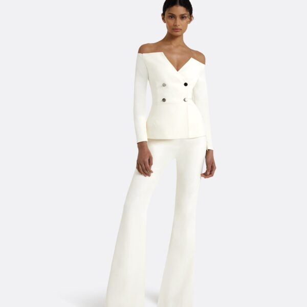 Safiyaa Kamile Ivory Jacket - Safiyaa Jackets - Heavy Crepe Cape Gown - Shop at Coveti