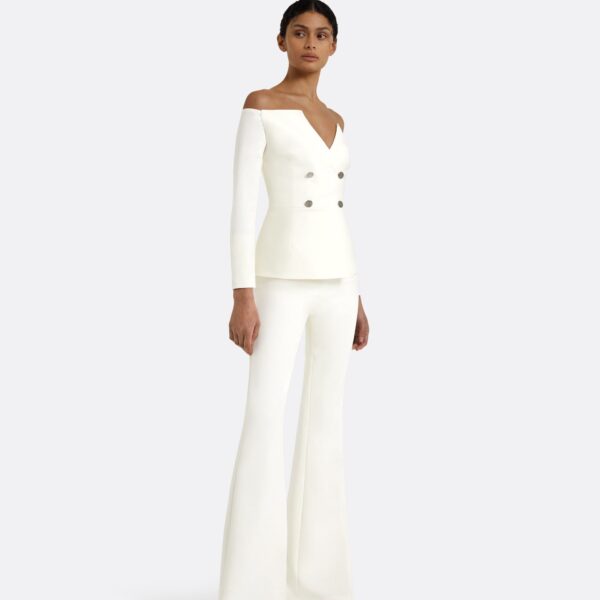 Safiyaa Kamile Ivory Jacket - Safiyaa Jackets - Heavy Crepe Cape Gown - Shop at Coveti