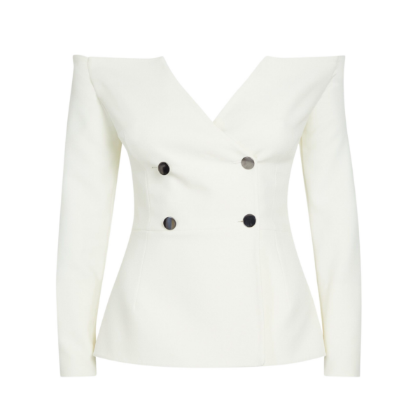 Safiyaa Kamile Ivory Jacket - Safiyaa Jackets - Heavy Crepe Cape Gown - Shop at Coveti