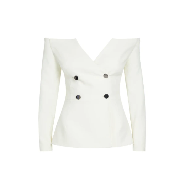 Safiyaa Kamile Ivory Jacket - Safiyaa Jackets - Heavy Crepe Cape Gown - Shop at Coveti