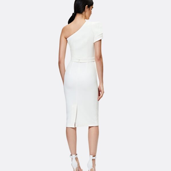 Safiyaa Kora Ivory Midi Dress - Safiyaa Dresses - Heavy Crepe Cape Gown - Shop at Coveti