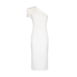 Safiyaa Kora Ivory Midi Dress - Safiyaa Dresses - Heavy Crepe Cape Gown - Shop at Coveti