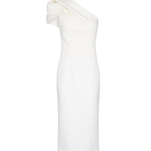 Safiyaa Kora Ivory Midi Dress - Safiyaa Dresses - Heavy Crepe Cape Gown - Shop at Coveti
