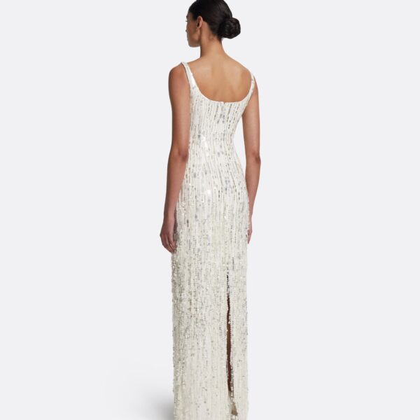 Safiyaa Kristena Long Dress in Ivory with Crystal Embellishment - Safiyaa Dresses - Heavy Crepe Cape Gown - Shop at Coveti