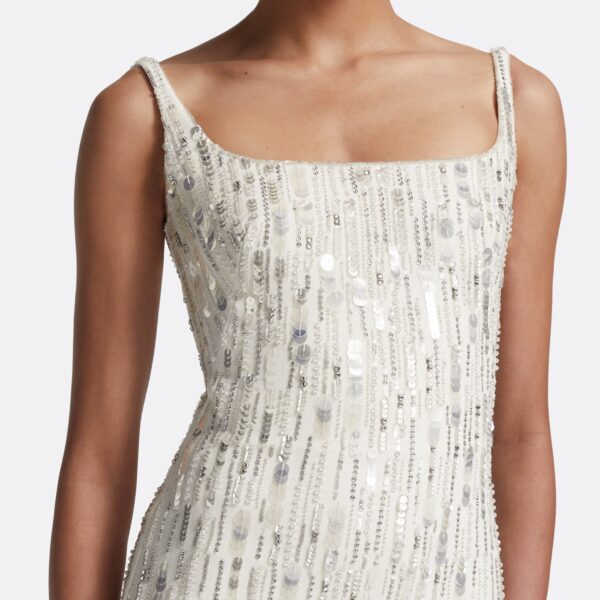 Safiyaa Kristena Long Dress in Ivory with Crystal Embellishment - Safiyaa Dresses - Heavy Crepe Cape Gown - Shop at Coveti