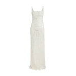 Safiyaa Kristena Long Dress in Ivory with Crystal Embellishment - Safiyaa Dresses - Heavy Crepe Cape Gown - Shop at Coveti