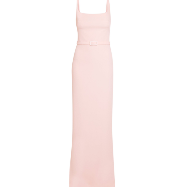 Safiyaa Kristena Long Dress in Pale Pink - Safiyaa Dresses - Heavy Crepe Cape Gown - Shop at Coveti
