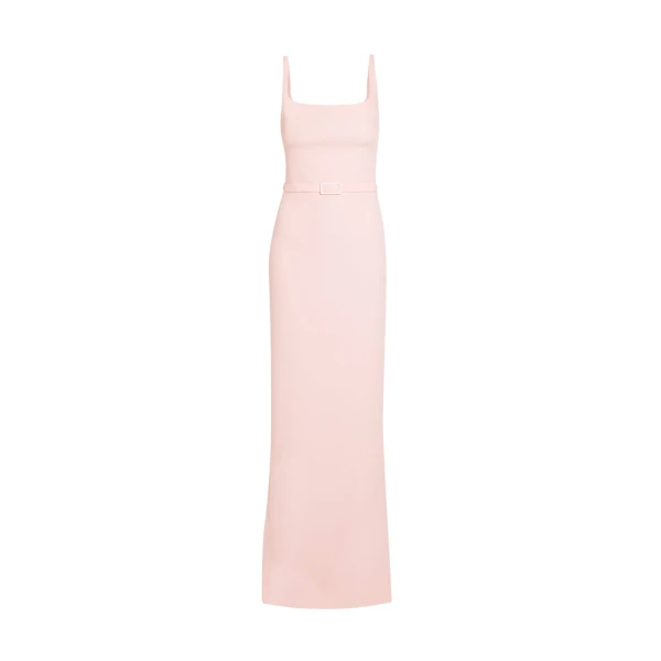 Safiyaa Kristena Long Dress in Pale Pink - Safiyaa Dresses - Heavy Crepe Cape Gown - Shop at Coveti