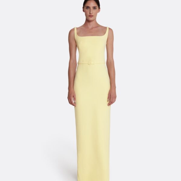 Safiyaa Kristena Long Dress in Pale Yellow - Safiyaa Dresses - Heavy Crepe Cape Gown - Shop at Coveti