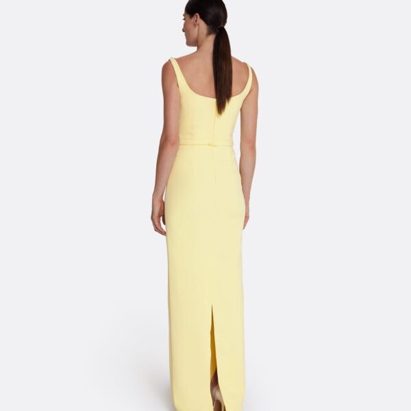 Safiyaa Kristena Long Dress in Pale Yellow - Safiyaa Dresses - Heavy Crepe Cape Gown - Shop at Coveti