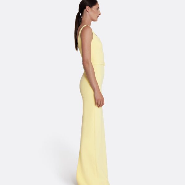 Safiyaa Kristena Long Dress in Pale Yellow - Safiyaa Dresses - Heavy Crepe Cape Gown - Shop at Coveti