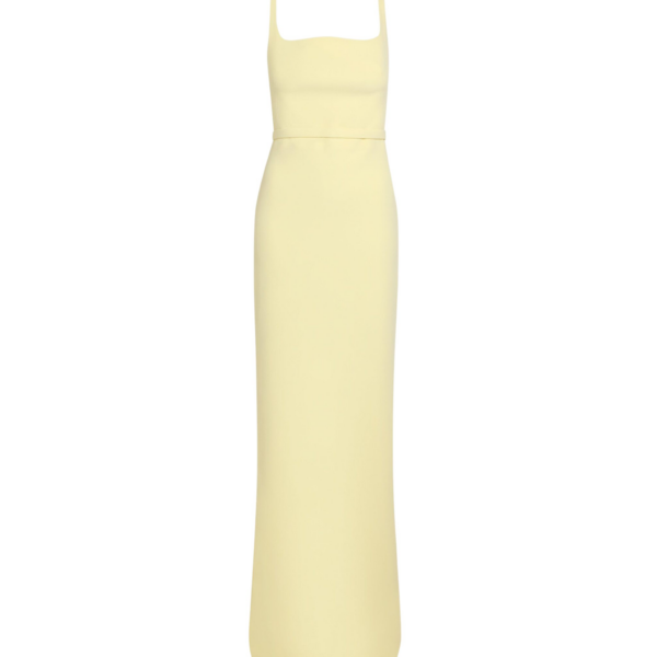 Safiyaa Kristena Long Dress in Pale Yellow - Safiyaa Dresses - Heavy Crepe Cape Gown - Shop at Coveti