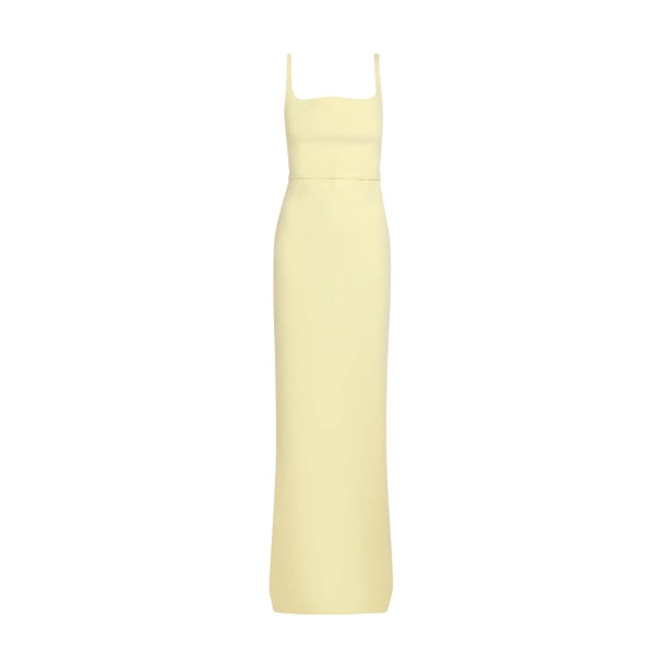 Safiyaa Kristena Long Dress in Pale Yellow - Safiyaa Dresses - Heavy Crepe Cape Gown - Shop at Coveti