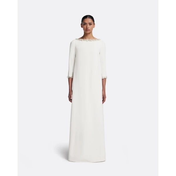 Safiyaa Lanai Long Dress in Ivory with Crystal, view 2