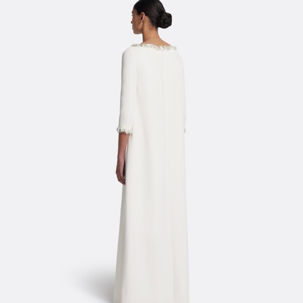 Safiyaa Lanai Long Dress in Ivory with Crystal - Safiyaa Dresses - Heavy Crepe Cape Gown - Shop at Coveti