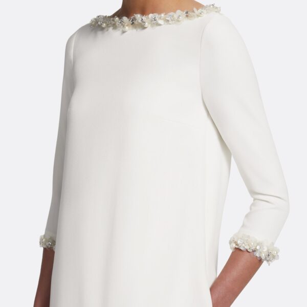 Safiyaa Lanai Long Dress in Ivory with Crystal - Safiyaa Dresses - Heavy Crepe Cape Gown - Shop at Coveti