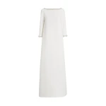 Safiyaa Lanai Long Dress in Ivory with Crystal - Safiyaa Dresses - Heavy Crepe Cape Gown - Shop at Coveti