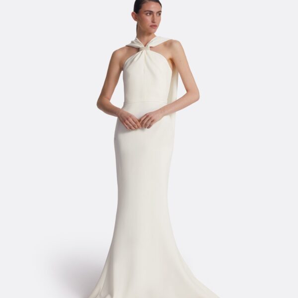 Safiyaa Lilien Ivory long Dress - Safiyaa Dresses - Heavy Crepe Cape Gown - Shop at Coveti