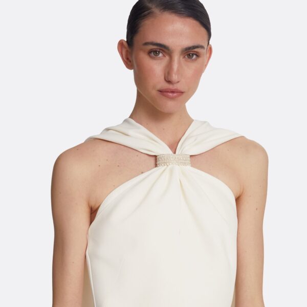 Safiyaa Lilien Ivory long Dress - Safiyaa Dresses - Heavy Crepe Cape Gown - Shop at Coveti
