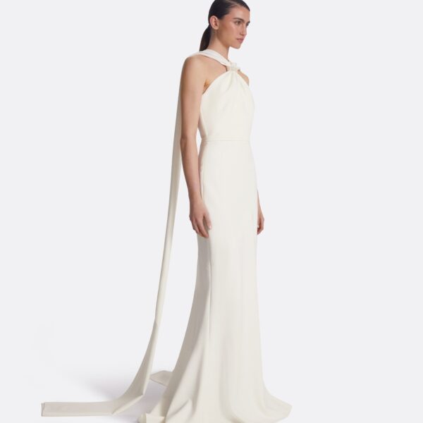 Safiyaa Lilien Ivory long Dress - Safiyaa Dresses - Heavy Crepe Cape Gown - Shop at Coveti