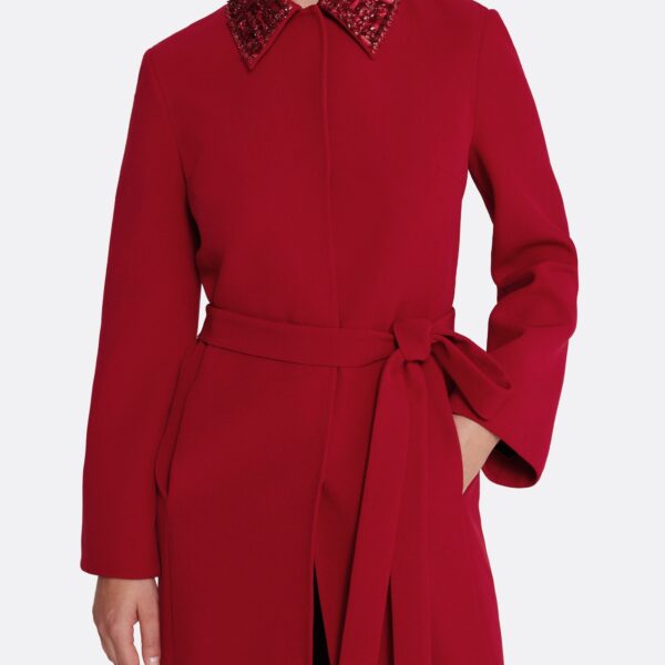 Safiyaa Lillita Jacket in Azalea Red with Multi-reds - Safiyaa Jackets - Heavy Crepe Cape Gown - Shop at Coveti