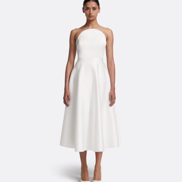 Safiyaa Lory Midi Dress in Porcelain - Safiyaa Dresses - Heavy Crepe Cape Gown - Shop at Coveti