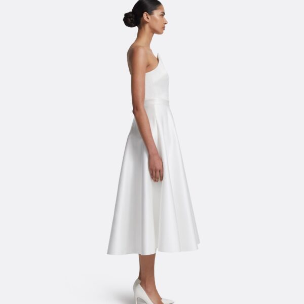 Safiyaa Lory Midi Dress in Porcelain - Safiyaa Dresses - Heavy Crepe Cape Gown - Shop at Coveti