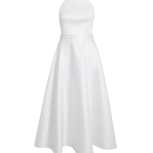 Safiyaa Lory Midi Dress in Porcelain - Safiyaa Dresses - Heavy Crepe Cape Gown - Shop at Coveti
