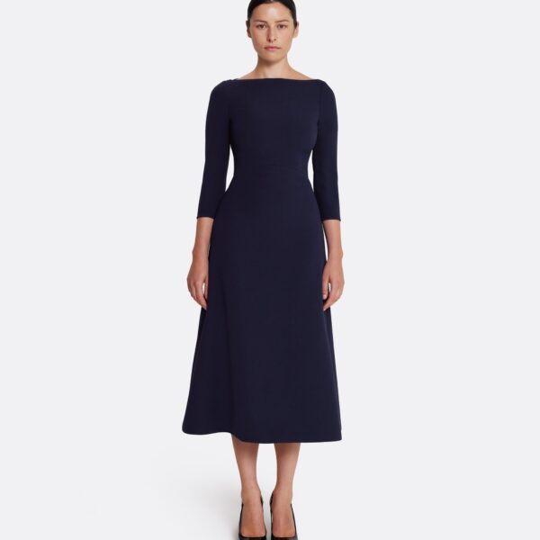 Safiyaa Luciana Midi Dress in Azurite - Safiyaa Dresses - Heavy Crepe Cape Gown - Shop at Coveti