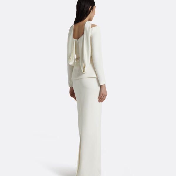 Safiyaa Lucile Ivory Top With Embroidered Belt - Safiyaa Tops - Heavy Crepe Cape Gown - Shop at Coveti