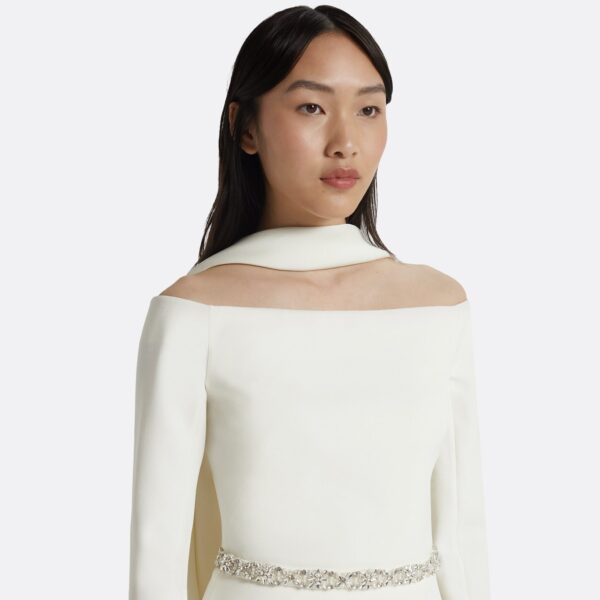 Safiyaa Lucile Ivory Top With Embroidered Belt - Safiyaa Tops - Heavy Crepe Cape Gown - Shop at Coveti