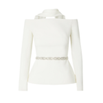 Safiyaa Lucile Ivory Top With Embroidered Belt - Safiyaa Tops - Heavy Crepe Cape Gown - Shop at Coveti