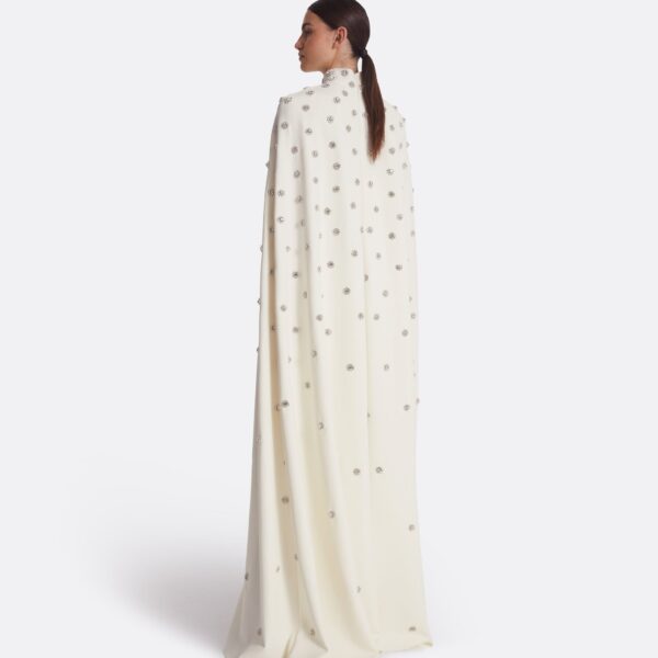 Safiyaa Manore Ivory Harness With Soshin Long Dress - Safiyaa Dresses - Heavy Crepe Cape Gown - Shop at Coveti