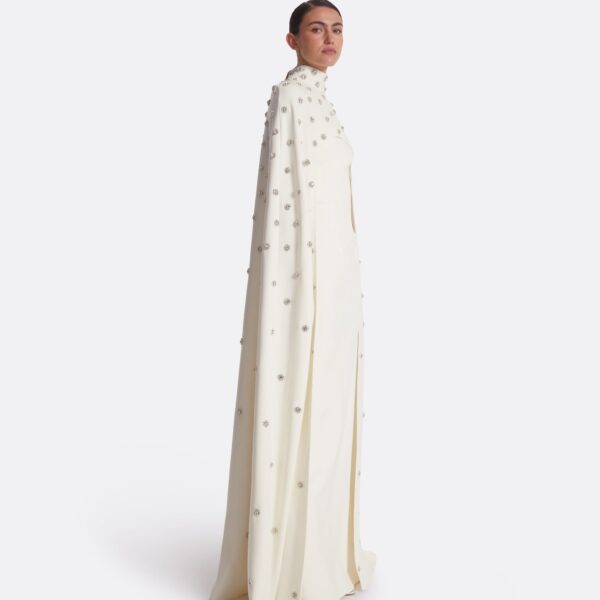 Safiyaa Manore Ivory Harness With Soshin Long Dress - Safiyaa Dresses - Heavy Crepe Cape Gown - Shop at Coveti