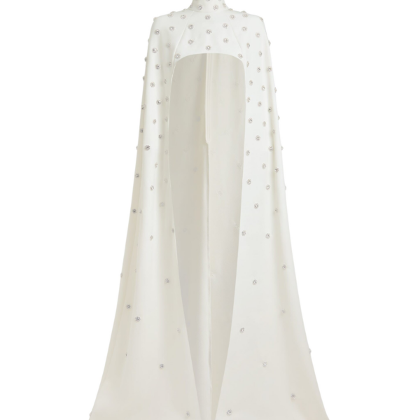 Safiyaa Manore Ivory Harness With Soshin Long Dress - Safiyaa Dresses - Heavy Crepe Cape Gown - Shop at Coveti