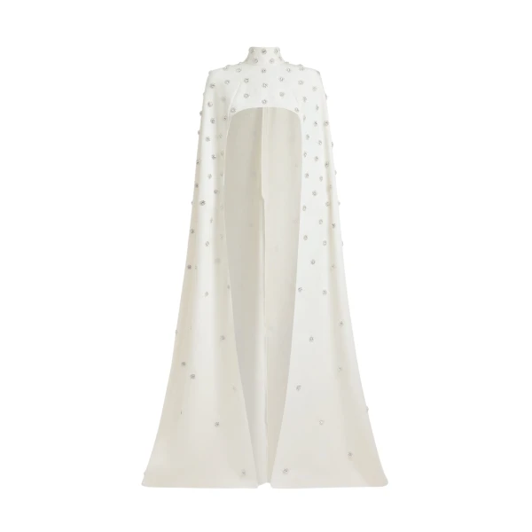 Safiyaa Manore Ivory Harness With Soshin Long Dress - Safiyaa Dresses - Heavy Crepe Cape Gown - Shop at Coveti
