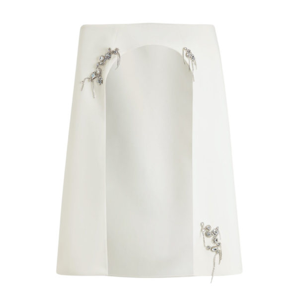 Safiyaa Manorel Ivory Broken Jewellery Embroidered Harness & Rowan Dress - Safiyaa Dresses - Heavy Crepe Cape Gown - Shop at Coveti