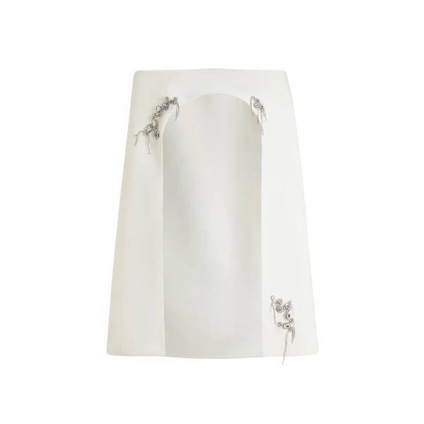 Safiyaa Manorel Ivory Broken Jewellery Embroidered Harness & Rowan Dress - Safiyaa Dresses - Heavy Crepe Cape Gown - Shop at Coveti