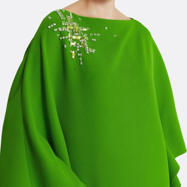 Safiyaa Marcellina Long Dress in Verdant Green with Multi-greens - Safiyaa Dresses - Heavy Crepe Cape Gown - Shop at Coveti