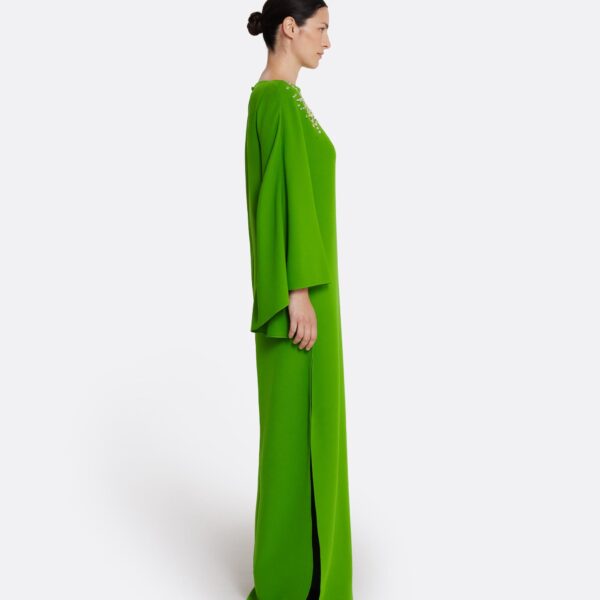 Safiyaa Marcellina Long Dress in Verdant Green with Multi-greens - Safiyaa Dresses - Heavy Crepe Cape Gown - Shop at Coveti