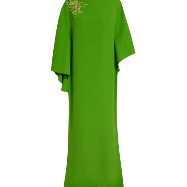 Safiyaa Marcellina Long Dress in Verdant Green with Multi-greens - Safiyaa Dresses - Heavy Crepe Cape Gown - Shop at Coveti