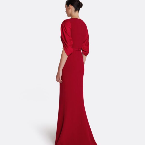 Safiyaa Mimi Long Dress in Cherry Red on Azalea Red - Safiyaa Dresses - Heavy Crepe Cape Gown - Shop at Coveti