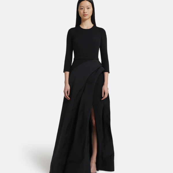 Safiyaa Nala Long Dress in Black - Safiyaa Dresses - Heavy Crepe Cape Gown - Shop at Coveti