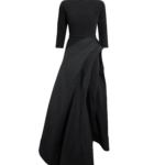 Safiyaa Nala Long Dress in Black - Safiyaa Dresses - Heavy Crepe Cape Gown - Shop at Coveti