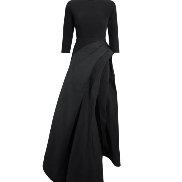 Safiyaa Nala Long Dress in Black - Safiyaa Dresses - Heavy Crepe Cape Gown - Shop at Coveti