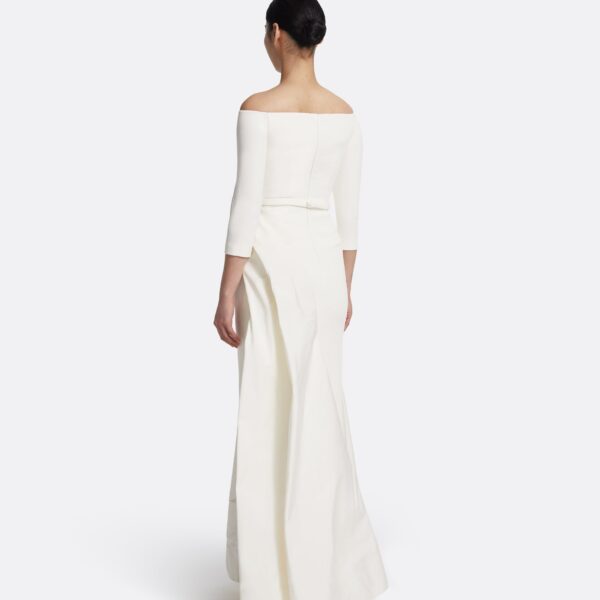 Safiyaa Nila Long Dress in Ivory - Safiyaa Dresses - Heavy Crepe Cape Gown - Shop at Coveti