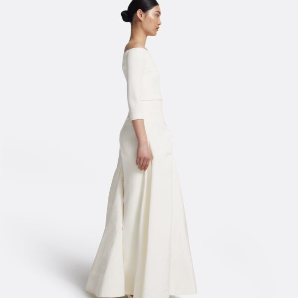 Safiyaa Nila Long Dress in Ivory - Safiyaa Dresses - Heavy Crepe Cape Gown - Shop at Coveti